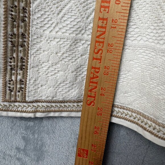 Chico’s Linen Ivory & Gold Open Front Tribal Jacket Size 3 XL Gold Tone Beading - Picture 6 of 8